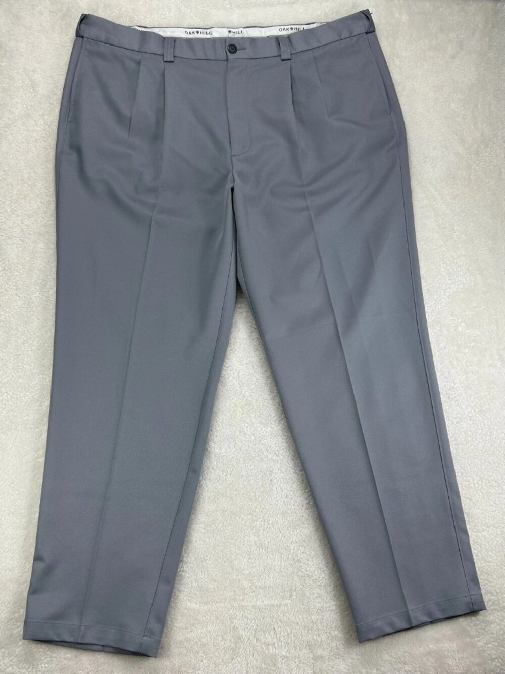 Oak Hill Dress Pants Mens 46x32 Gray Pleated Straight Leg Slash Pocket High Rise